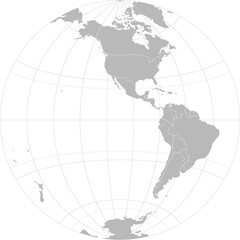 World vector map with country boundaries and graticules (Western hemisphere with -20 degree offset, Azimuthal equidistant projection, PPT-compatible & fully editable)