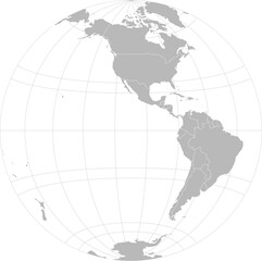 World vector map with country boundaries and graticules (Western hemisphere with -20 degree offset, Lambert Azimuthal equal-area projection, PPT-compatible & fully editable)