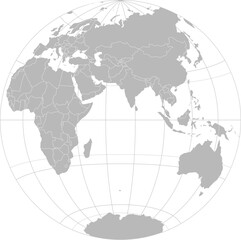 World vector map with country boundaries and graticules (Eastern hemisphere with -20 degree offset, Lambert Azimuthal equal-area projection
 projection, PPT-compatible & fully editable)