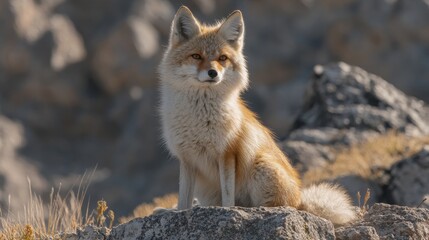Serene encounter with a corsac fox in its natural habitat a portrait of adaptable wildlife in arid ecosystems and desert landscapes with earthy tones