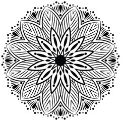 ttractive and simple floral henna or mehndi style mandala design. Design for coloring book, lace, swirl, henna, tattoo, logo, frame, card, pattern, background and  wallpaper. 