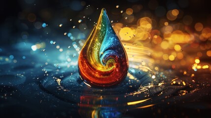 Fototapeta premium Vitamin Burst Drop: A swirl of vibrant colors inside the drop, representing the perfect blend of vitamins and nutrients to enhance and nourish your skin. 