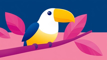 Fototapeta premium Exotic toucan perched on a vibrant branch amidst colorful foliage a serene avian portrait in a modern pixelated style illustration art