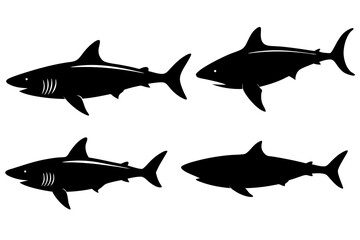 set of Big Shark vector silhouette illustration isolated on white background
