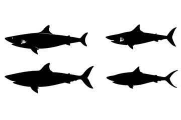 set of Big Shark vector silhouette illustration isolated on white background