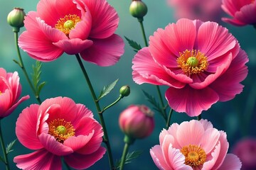 Bold peony & poppy blooms, vibrant seamless design, orange, floral pattern