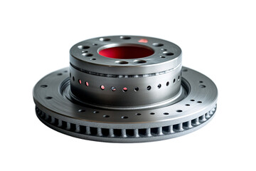 A precision-engineered brake rotor, showcasing its intricate design and robust build, ready to ensure safe and reliable braking power with a sleek metallic finish against a pure white background.