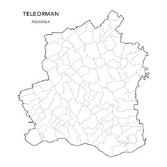Obraz premium Vector Map of Teleorman County (Județul Teleorman) with all Administrative Territorial Units (UAT) including Municipalities (Municipii), Towns (Orașe) and Communes (Comune) - Romania 2025