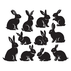 Rabbit Silhouette Collection – Cute Bunny Vector Set for Easter, Spring, and Woodland Designs