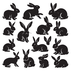 Rabbit Silhouette Collection – Cute Bunny Vector Set for Easter, Spring, and Woodland Designs