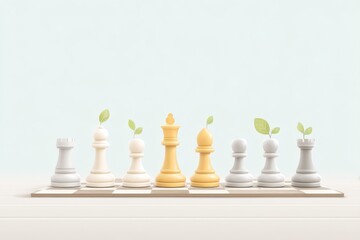 Strategic chess match with eco-friendly pieces modern setting digital art minimalist design