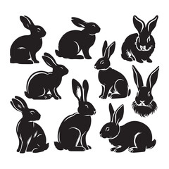 Fototapeta premium Rabbit Silhouette Collection – Cute Bunny Vector Set for Easter, Spring, and Woodland Designs