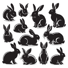 Rabbit Silhouette Collection – Cute Bunny Vector Set for Easter, Spring, and Woodland Designs