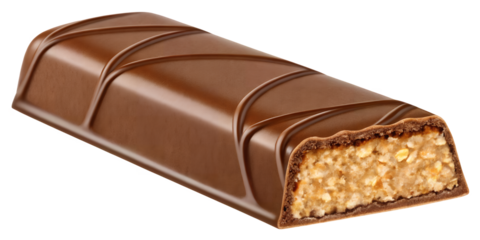 Chocolate Bar Delight: A close-up shot of a tempting chocolate bar, revealing its delicious combination of rich chocolate and a creamy filling. Indulge your senses and appreciate every detail.
