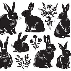 Obraz premium Rabbit Silhouette Collection – Cute Bunny Vector Set for Easter, Spring, and Woodland Designs