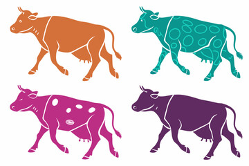set of cow vector silhouette illustration isolated on white background