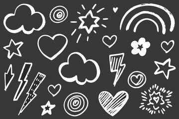 Chalkboard Love Doodles – Hand-Drawn White Heart Icons and Sketches

