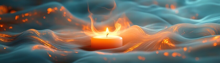 A soft candle flame flickers in gentle rhythmic motion, creating a warm and soothing ambiance in a tranquil setting.