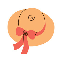 Summer sun hat icon for women with red ribbon. Light and stylish accessory doodle for beach vacation and sunny days, vector illustration for traveling, tourist resorts and vacations