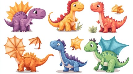 Cute cartoon dinosaurs in various colors (6)