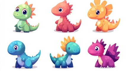 Obraz premium Cute cartoon dinosaurs in various colors (8)