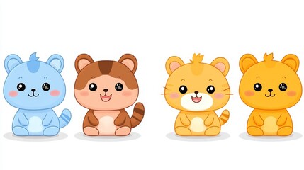 Fototapeta premium Pixelated playful woodland creatures in a row vibrant pixel art of adorable animals in cheerful poses digital creation with retro gaming aesthetics