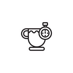 A teacup on a saucer with wavy liquid inside, next to a stopwatch. This suggests timing the steeping process of tea.