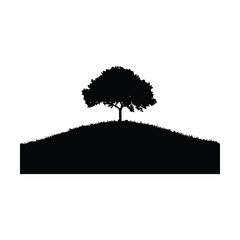 Line summer tree black silhouette of simple minimal vector