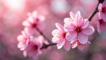 Fototapeta premium Delicate pink sakura blossoms in full bloom, forming a repeating pattern , nature, print
