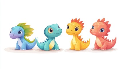 Obraz premium Cute cartoon dragons in various colors