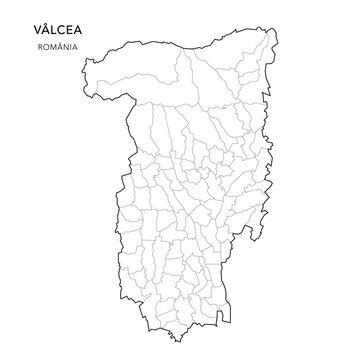 Vector Map of V&acirc;lcea County (Județul V&acirc;lcea) with all Administrative Territorial Units (UAT) including Municipalities (Municipii), Towns (Orașe) and Communes (Comune) - Romania 2025