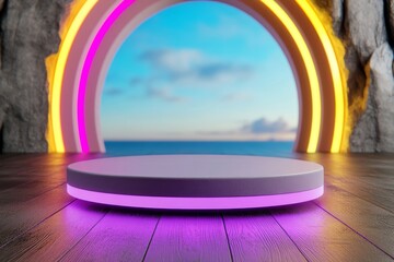 Fototapeta premium abstract technology advertisement, cinematic style, sleek tone, packaging design, lifestyle setting, natural light, neon lights, calm mood, close-up, natural background