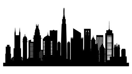Obraz premium Silhouette of a Modern City Skyline at Night