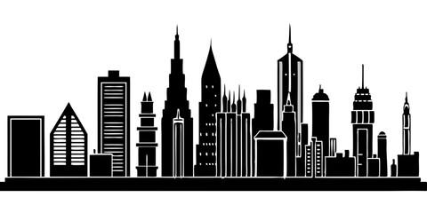 Fototapeta premium Silhouette of a Modern City Skyline at Night