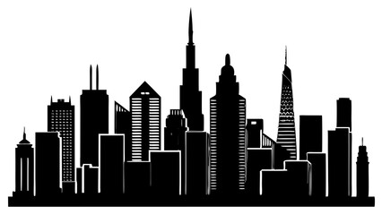 Fototapeta premium Silhouette of a Modern City Skyline at Night