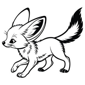 cute baby fenec fox black silhouette vector running 