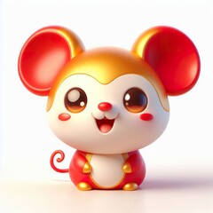 Naklejka premium A cheerful 3d anthropomorphic cute mouse with a rounded body, short legs, and big ears, featuring bright, red and gold colors Chinese New Year concept