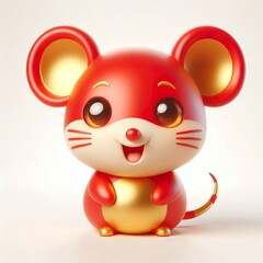 Naklejka premium A cheerful 3d anthropomorphic cute mouse with a rounded body, short legs, and big ears, featuring bright, red and gold colors Chinese New Year concept