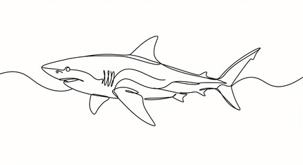 Fototapeta premium Shark Line Art Swimming Simple Continuous Stroke Design