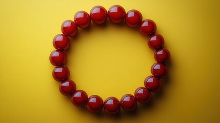 Obraz premium Red Bead Bracelet on Yellow Background Minimalist Jewelry Photography