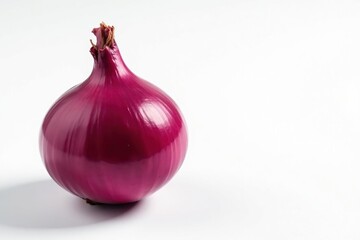 Single red onion, vibrant color, clean white backdrop, minimalism, red onion