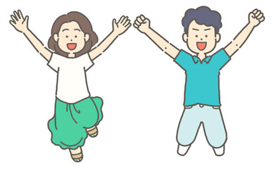 ジャンプする2人の大人イラスト
