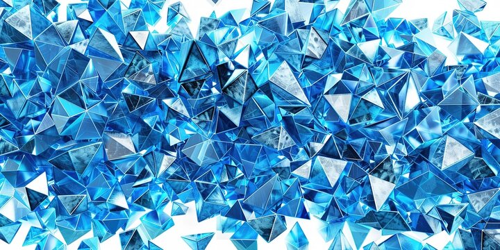 Isolated in white background,3d render, abstract faceted crystal background, iridescent blue metallic texture, triangle tiles, geometrical crystallized wallpaper, modern fashion concept