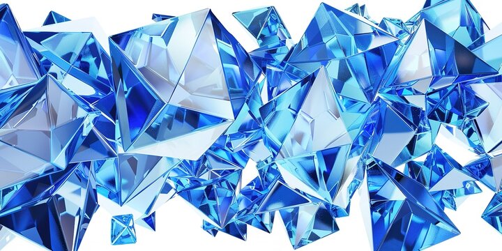 Isolated in white background,3d render, abstract faceted crystal background, iridescent blue metallic texture, triangle tiles, geometrical crystallized wallpaper, modern fashion concept