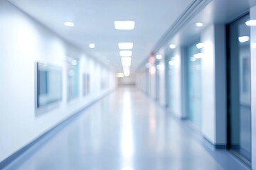 Blurred Perspective of a Modern Hallway with Bright Lighting and Minimalistic Design in an Indoor Space