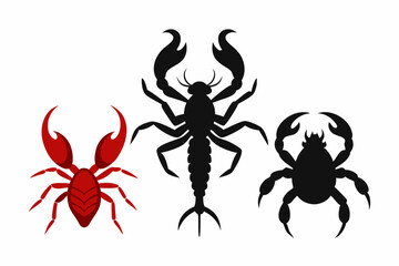 set of Scorpion insect vector silhouette illustration isolated on white background