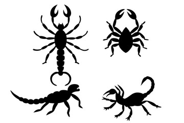 set of Scorpion insect vector silhouette illustration isolated on white background