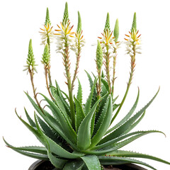 Obraz premium Aloe vera plant blooming isolated on a white background