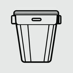 Black and White Vector Trash Can Icon in Minimalist Style for Waste Management and UI Design