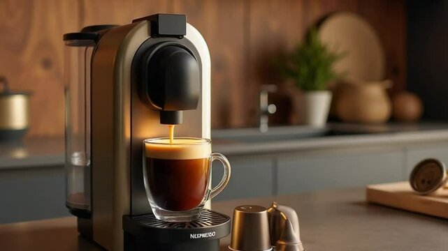 Coffee Brewing with Capsule Machine in Cozy Kitchen